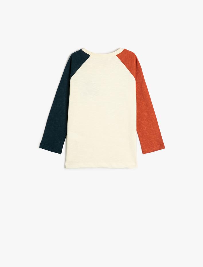 Erkek Bebek Tişört Uzun Kollu Bisiklet Yaka Kaplan Baskılı Renk Bloklu Pamuklu