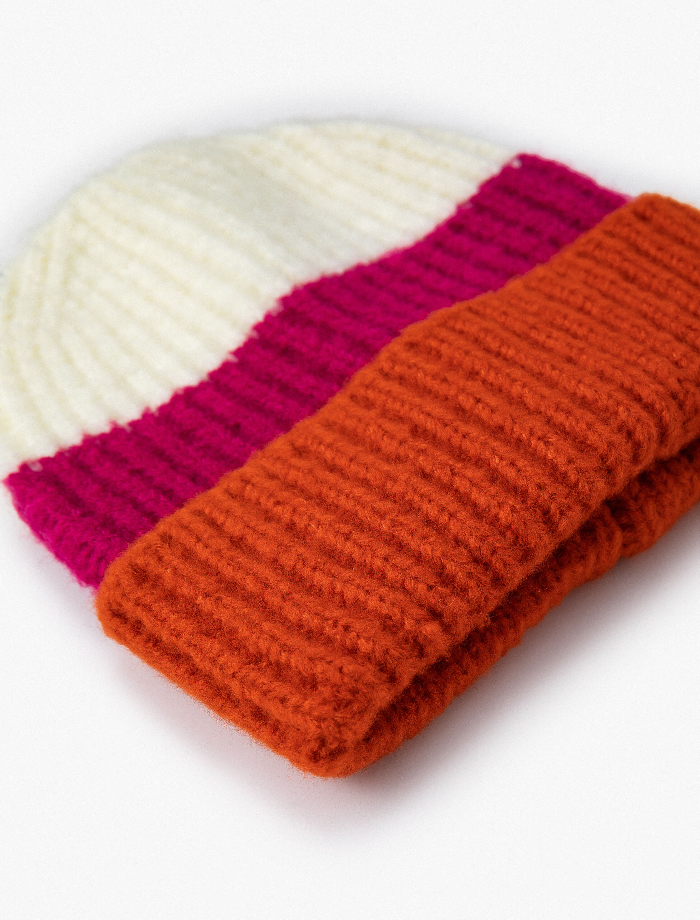  Kadın Renk Kontrastlı Örgü Bere Katlı