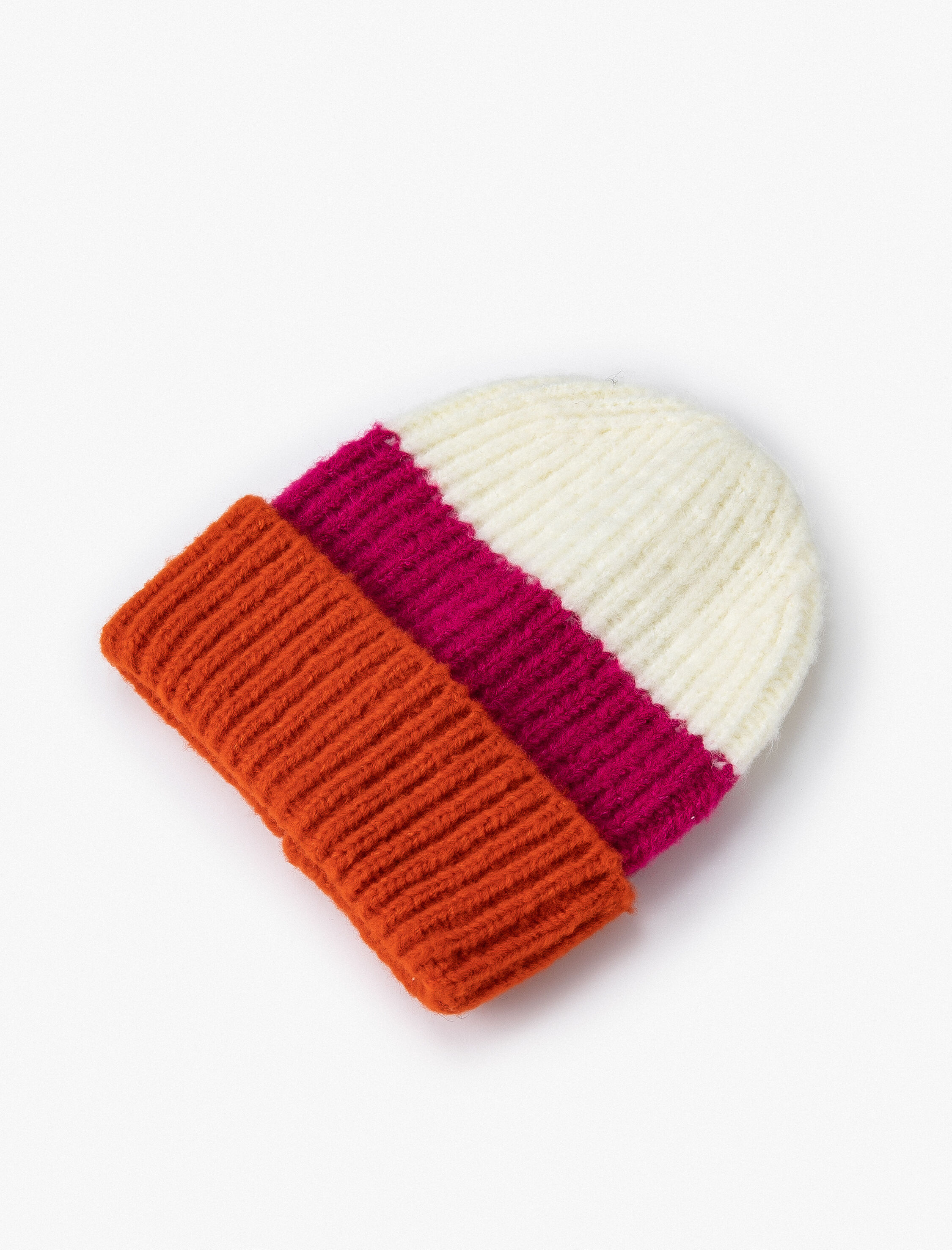  Kadın Renk Kontrastlı Örgü Bere Katlı