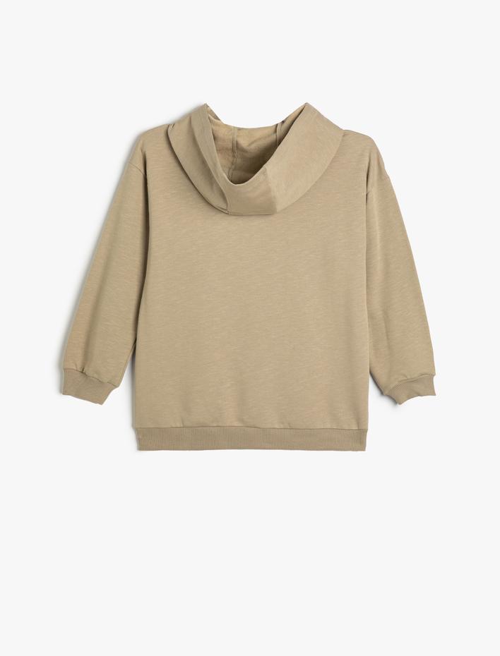 Erkek Çocuk Kapşonlu Sweatshirt Uzun Kollu Kanguru Cepli İşleme Detaylı Şardonlu