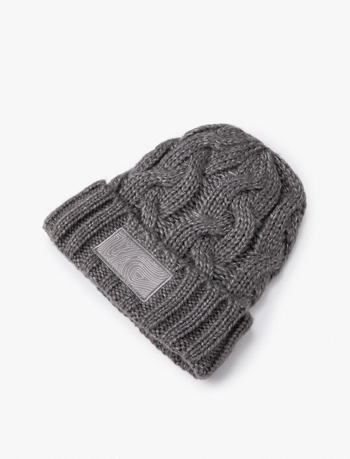 Erkek Örgü Bere Katlamalı Etiket Baskılı