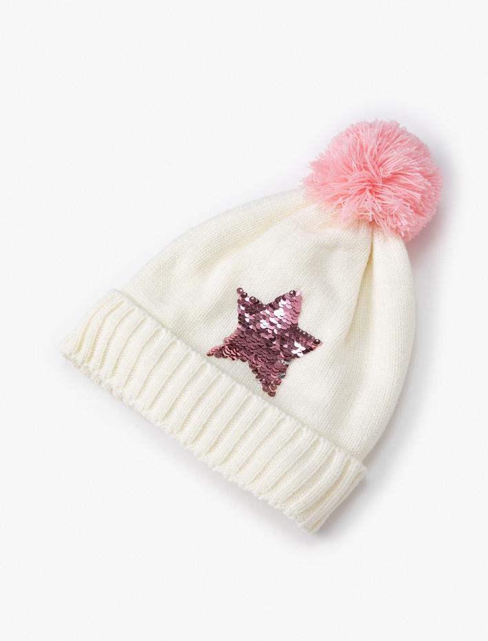 Kız Çocuk Ponponlu Bere Yıldız Detaylı Pullu Payetli