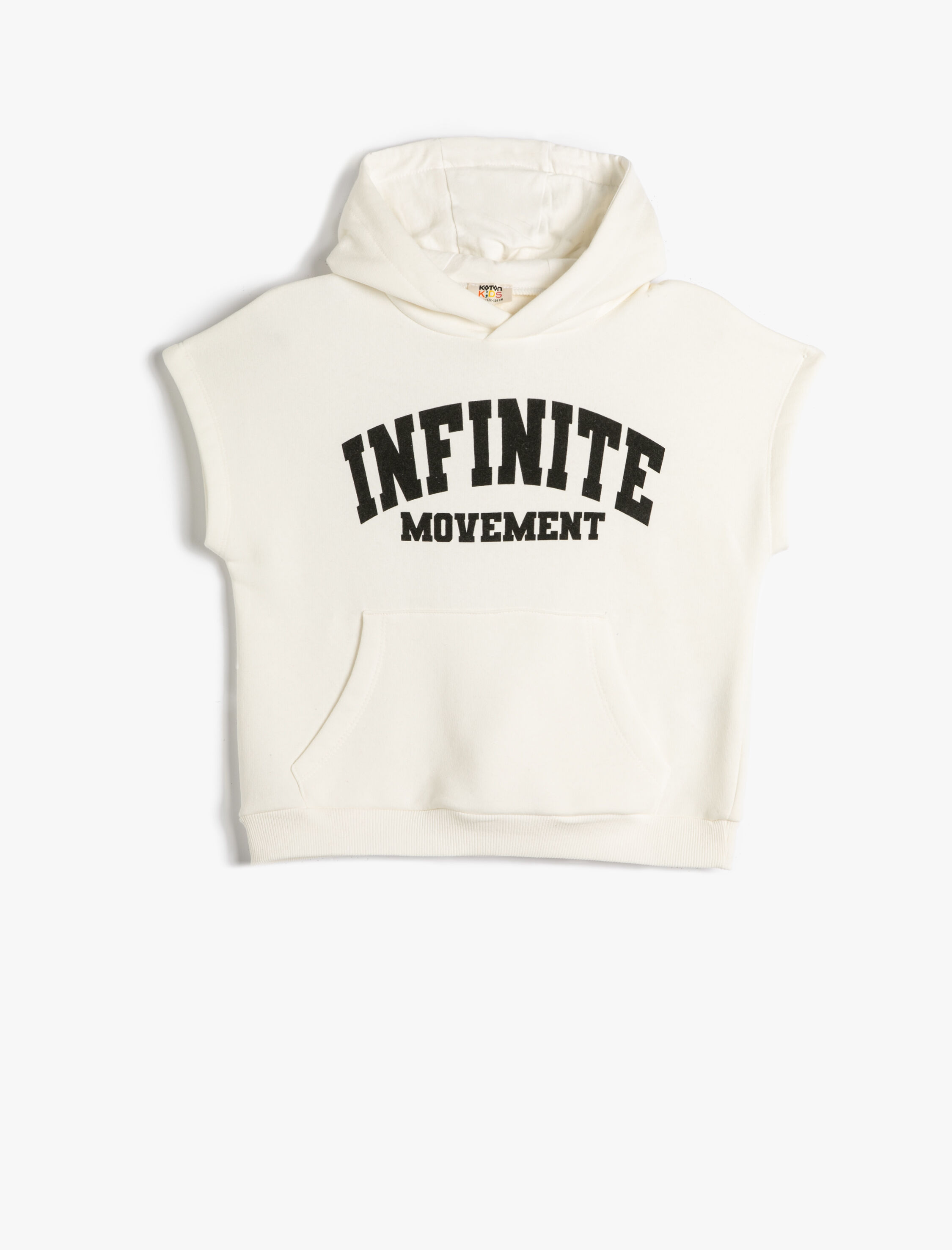  Erkek Çocuk Kapşonlu Sweatshirt Kolsuz Yazı Baskılı Kanguru Cepli