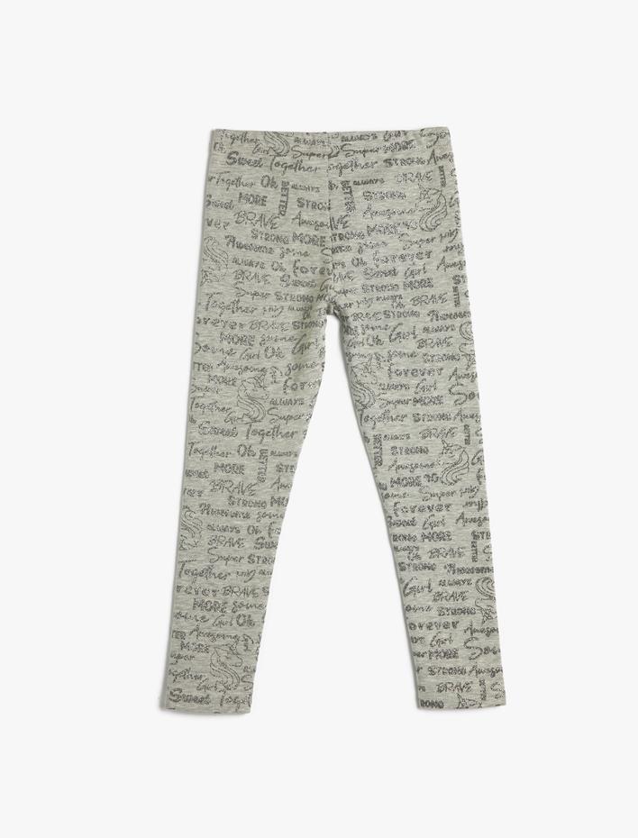 Kız Çocuk Tayt Simli Yazı Baskılı Beli Lastikli Şardonlu Pamuklu