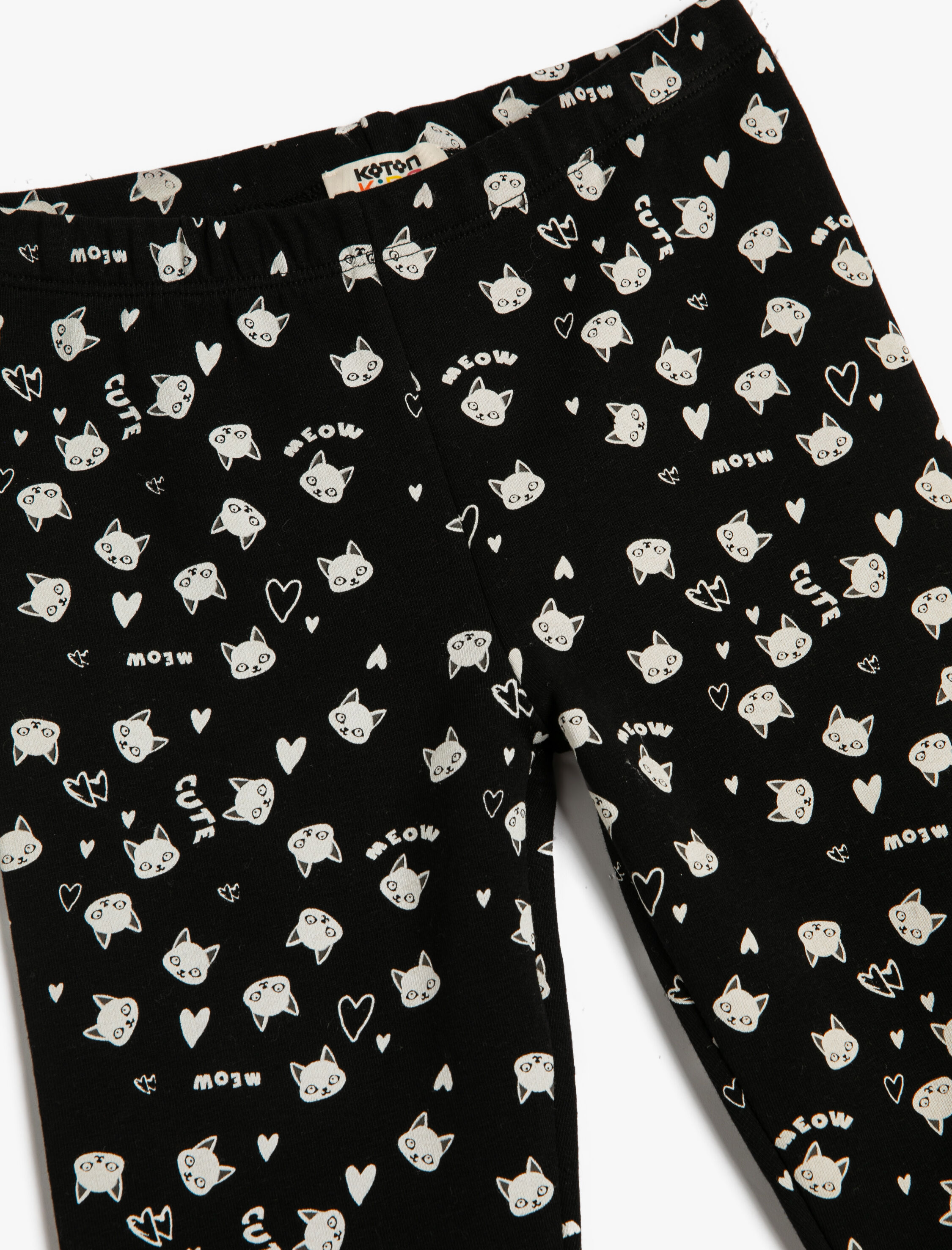  Kız Çocuk Tayt Kedi Baskılı Beli Lastikli Pamuklu