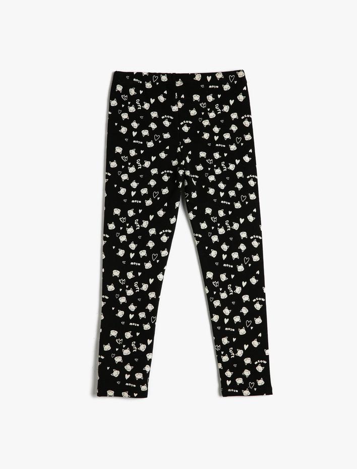 Kız Çocuk Tayt Kedi Baskılı Beli Lastikli Pamuklu