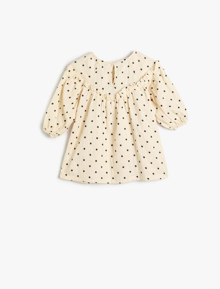 Kız Bebek Elbise Yuvarlak Yaka Uzun Kollu Pamuklu