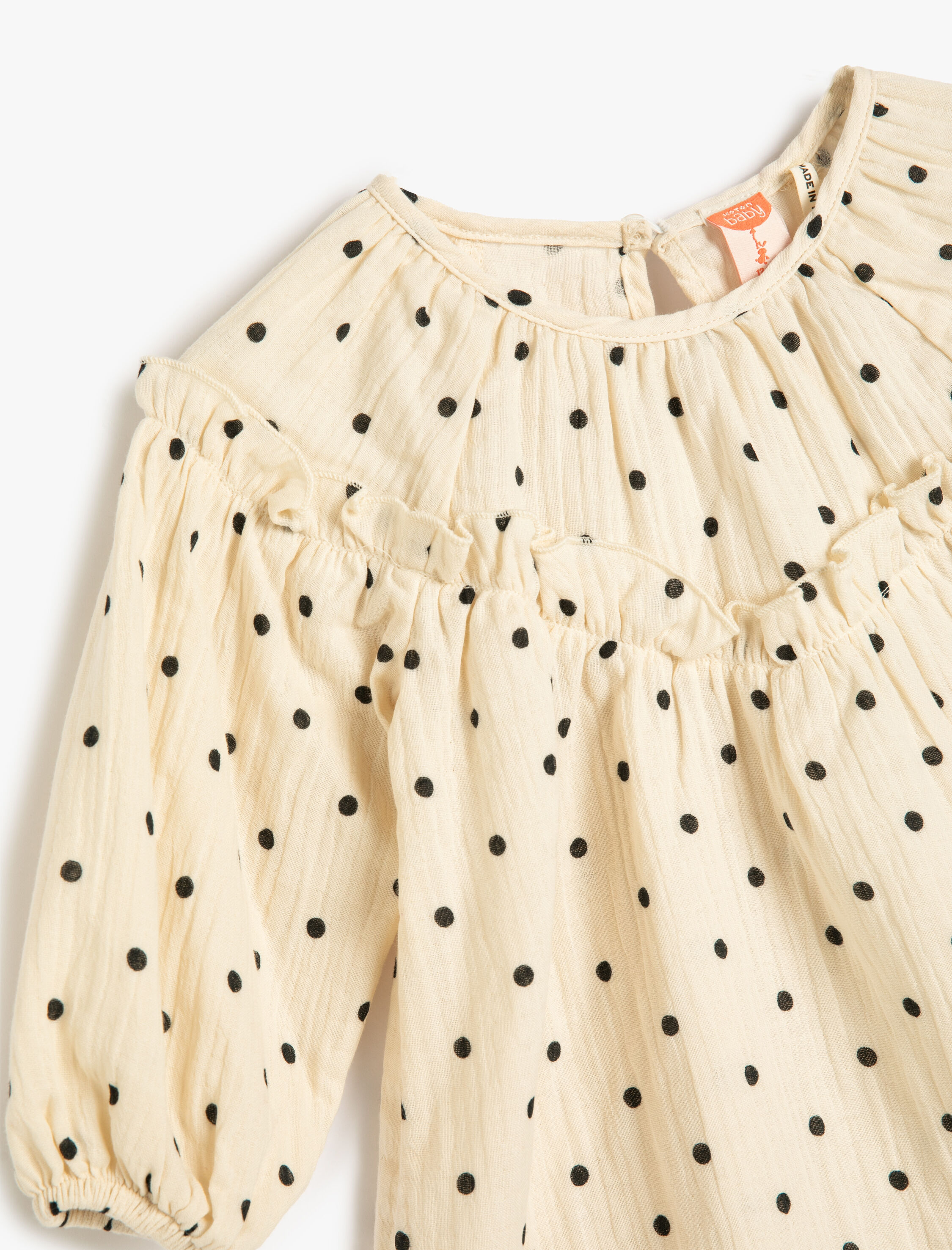  Kız Bebek Elbise Yuvarlak Yaka Uzun Kollu Pamuklu