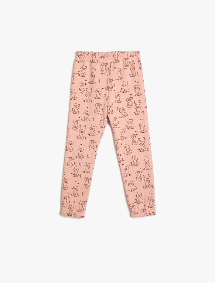 Kız Bebek Eşofman Altı Kedi Desenli Beli Lastikli Şardonlu