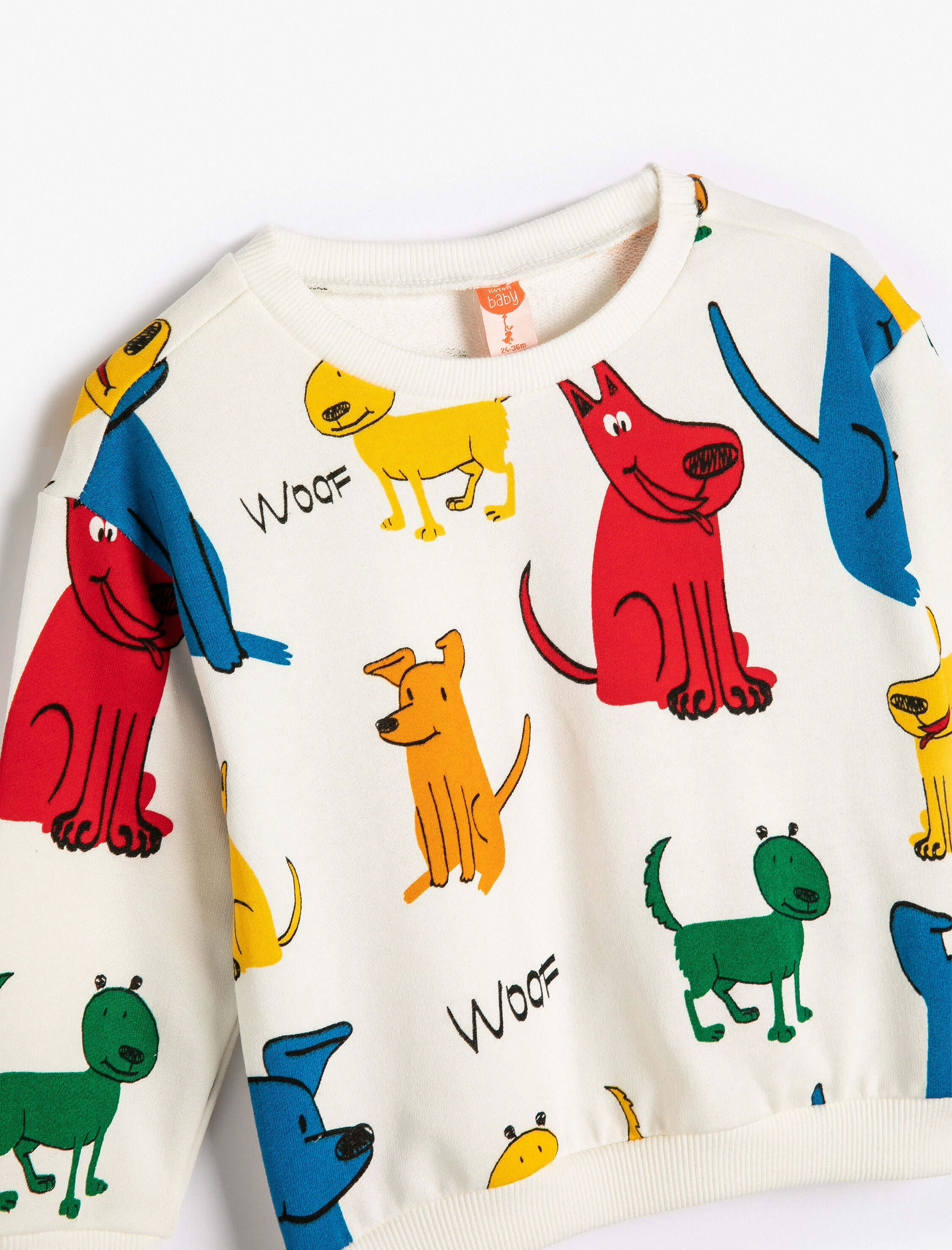  Erkek Bebek Sweatshirt Köpek Baskılı Uzun Kollu Bisiklet Yaka Pamuklu