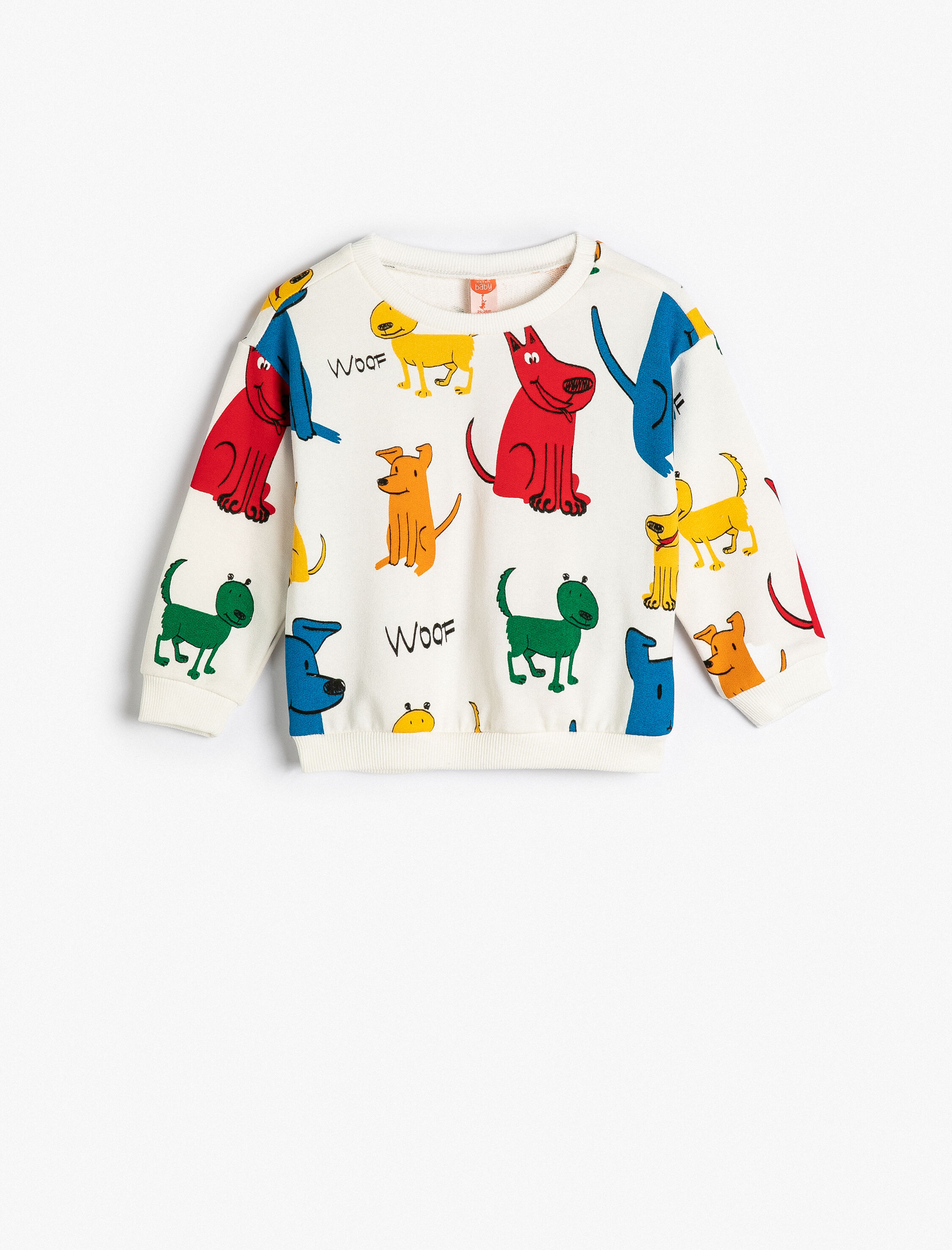  Erkek Bebek Sweatshirt Köpek Baskılı Uzun Kollu Bisiklet Yaka Pamuklu