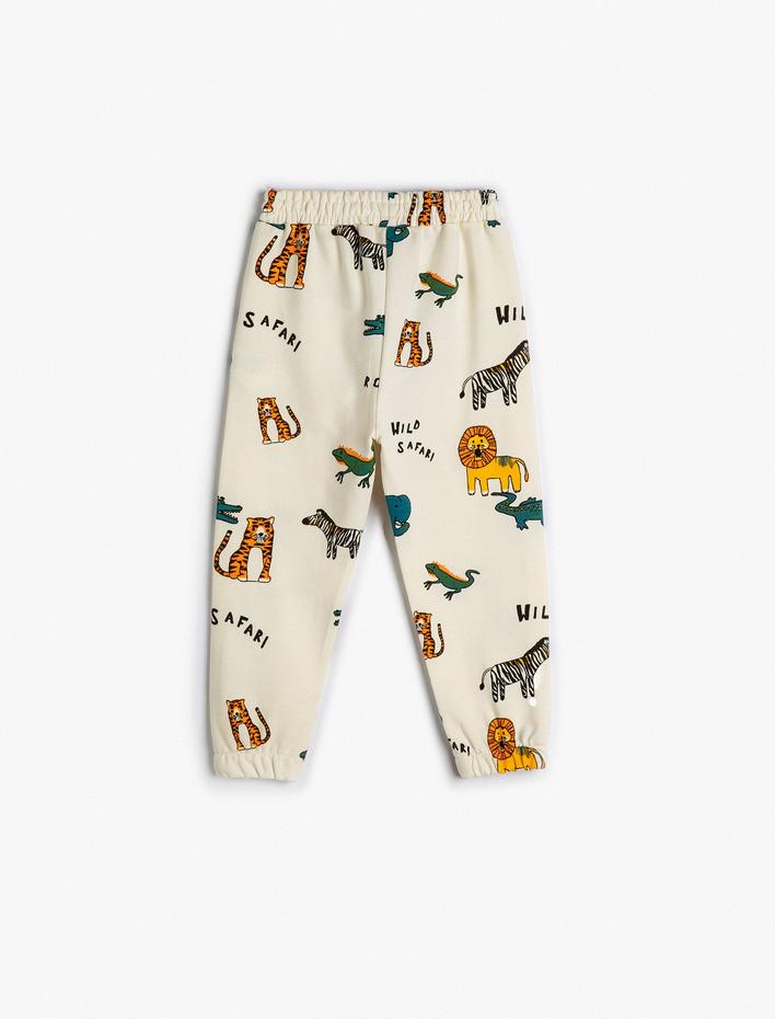 Erkek Bebek Jogger Eşofman Altı Hayvanlar Baskılı Beli Bağlamalı Pamuklu