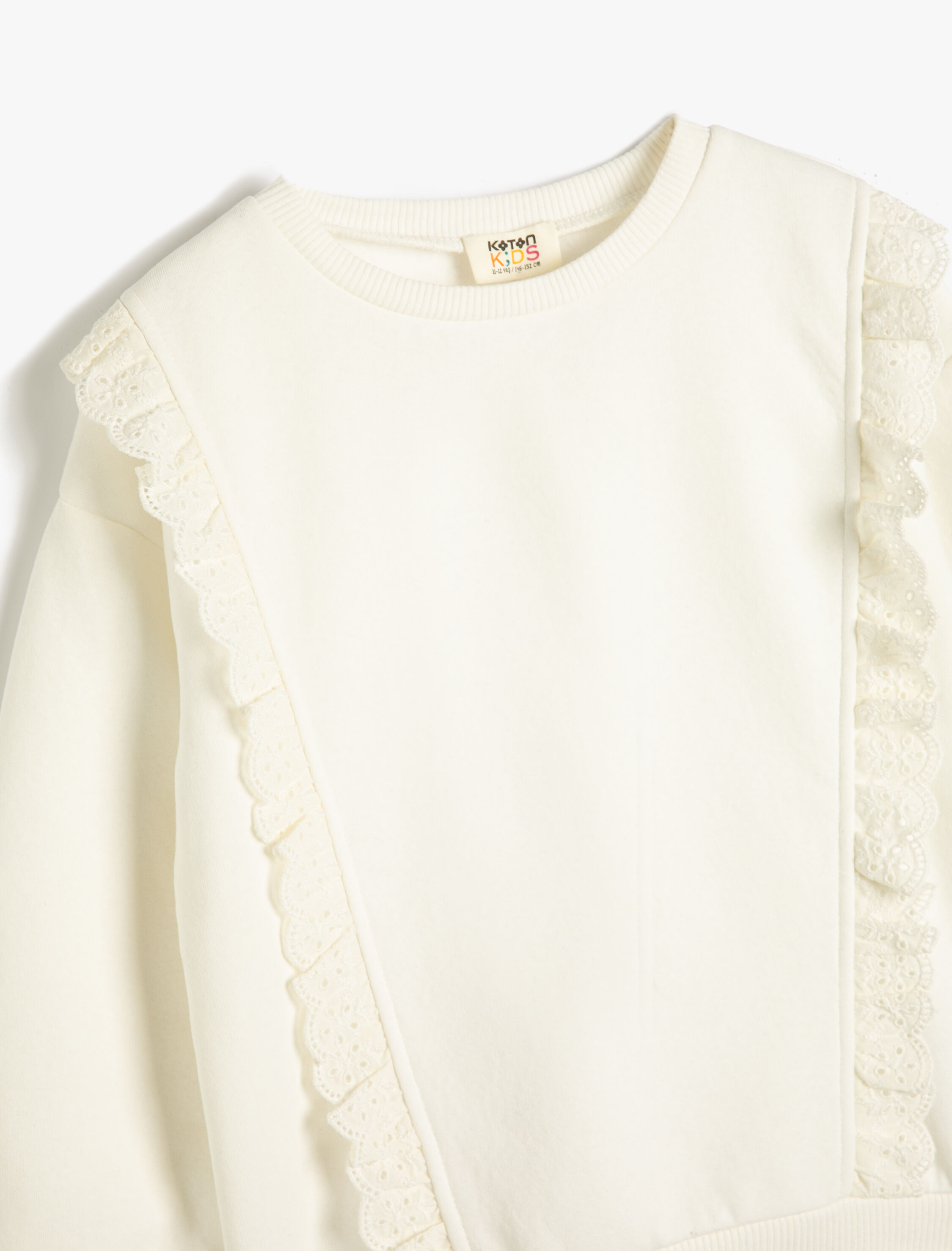  Kız Çocuk Sweatshirt Uzun Kollu Bisiklet Yaka Fırfır Detaylı Şardonlu