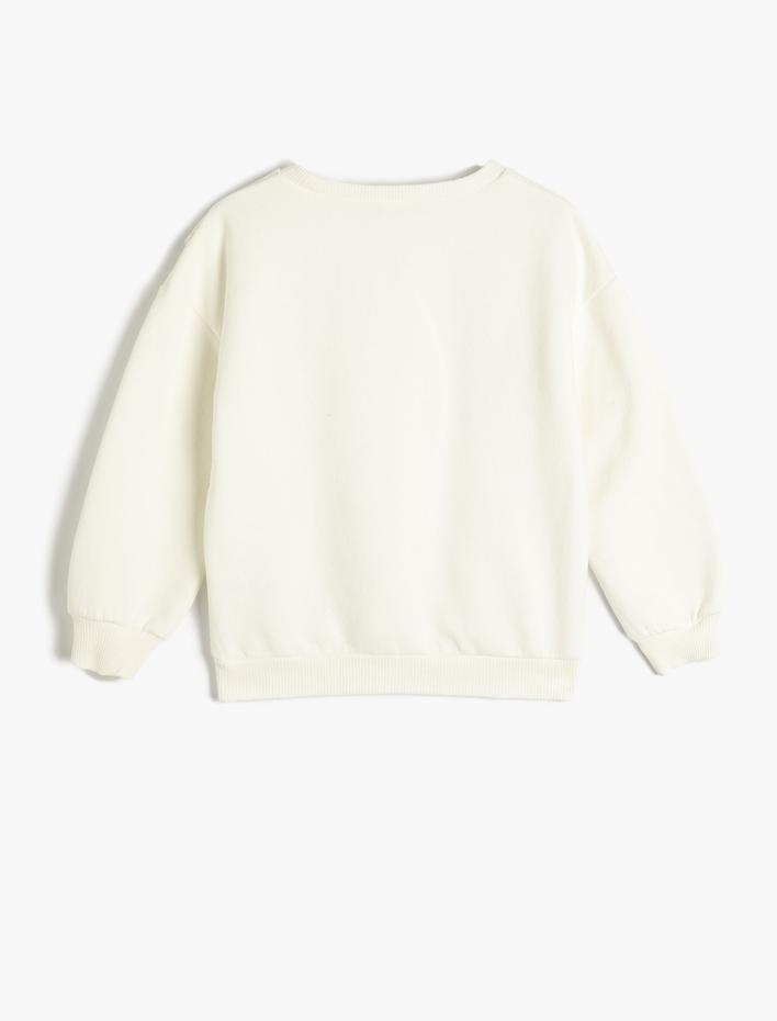 Kız Çocuk Sweatshirt Uzun Kollu Bisiklet Yaka Fırfır Detaylı Şardonlu