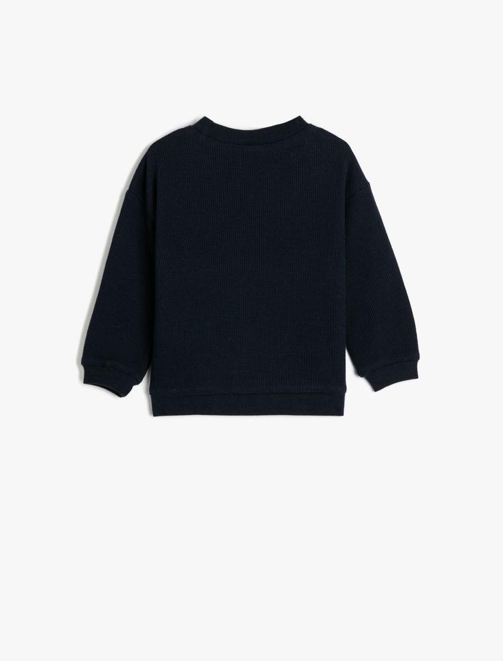 Erkek Bebek Sweatshirt Dinozor Baskılı Bisiklet Yaka Uzun Kollu Dokulu Pamuklu