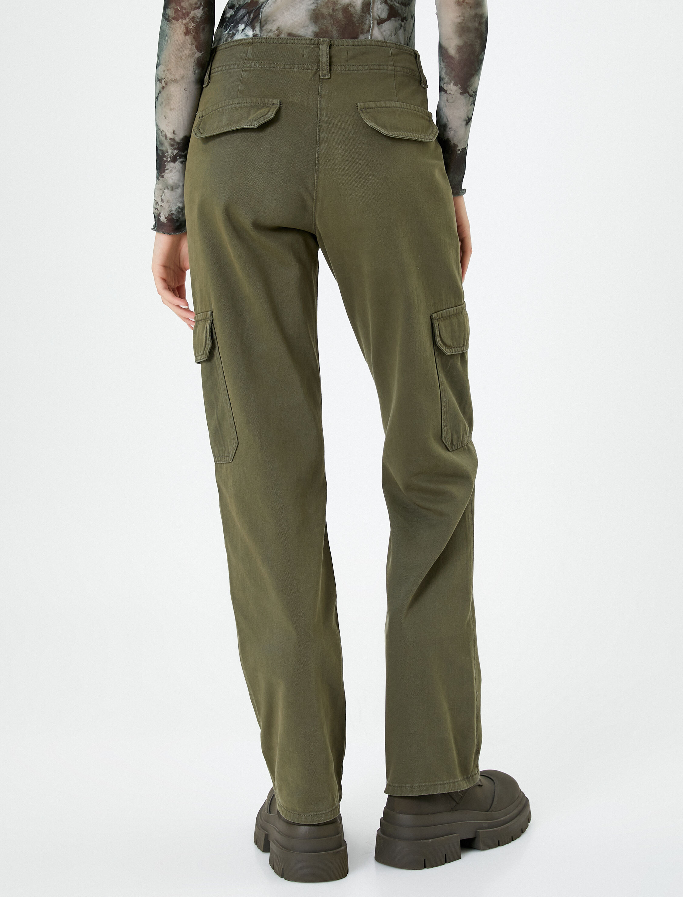   Gabardin Kargo Pantolon Cepli Normal Bel