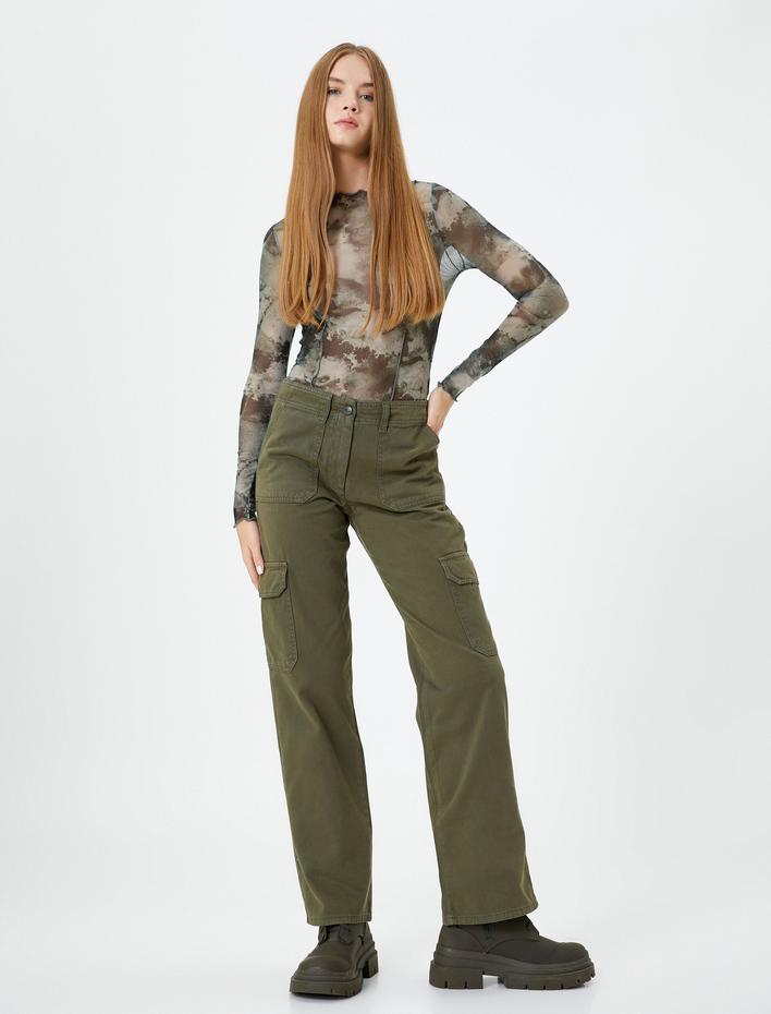  Gabardin Kargo Pantolon Cepli Normal Bel