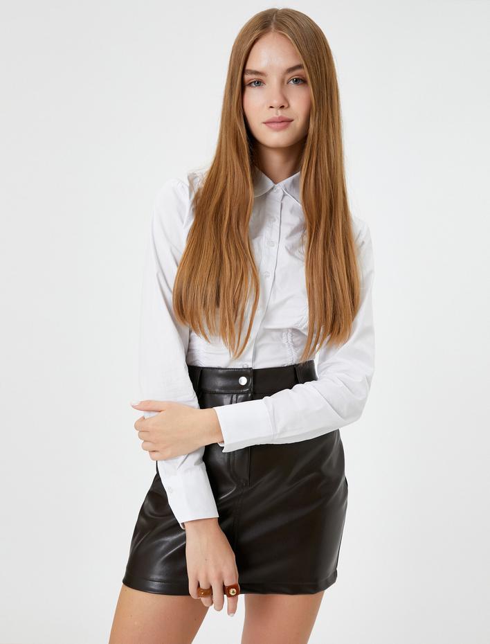  Crop Gömlek Uzun Kollu Büzgülü Arkası Gipe Detaylı Pamuklu