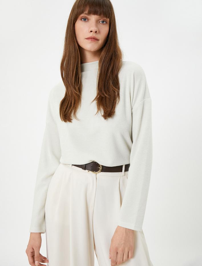  Uzun Kollu Tişört Simli Dik Yaka