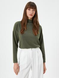 Uzun Kollu Tişört Simli Dik Yaka