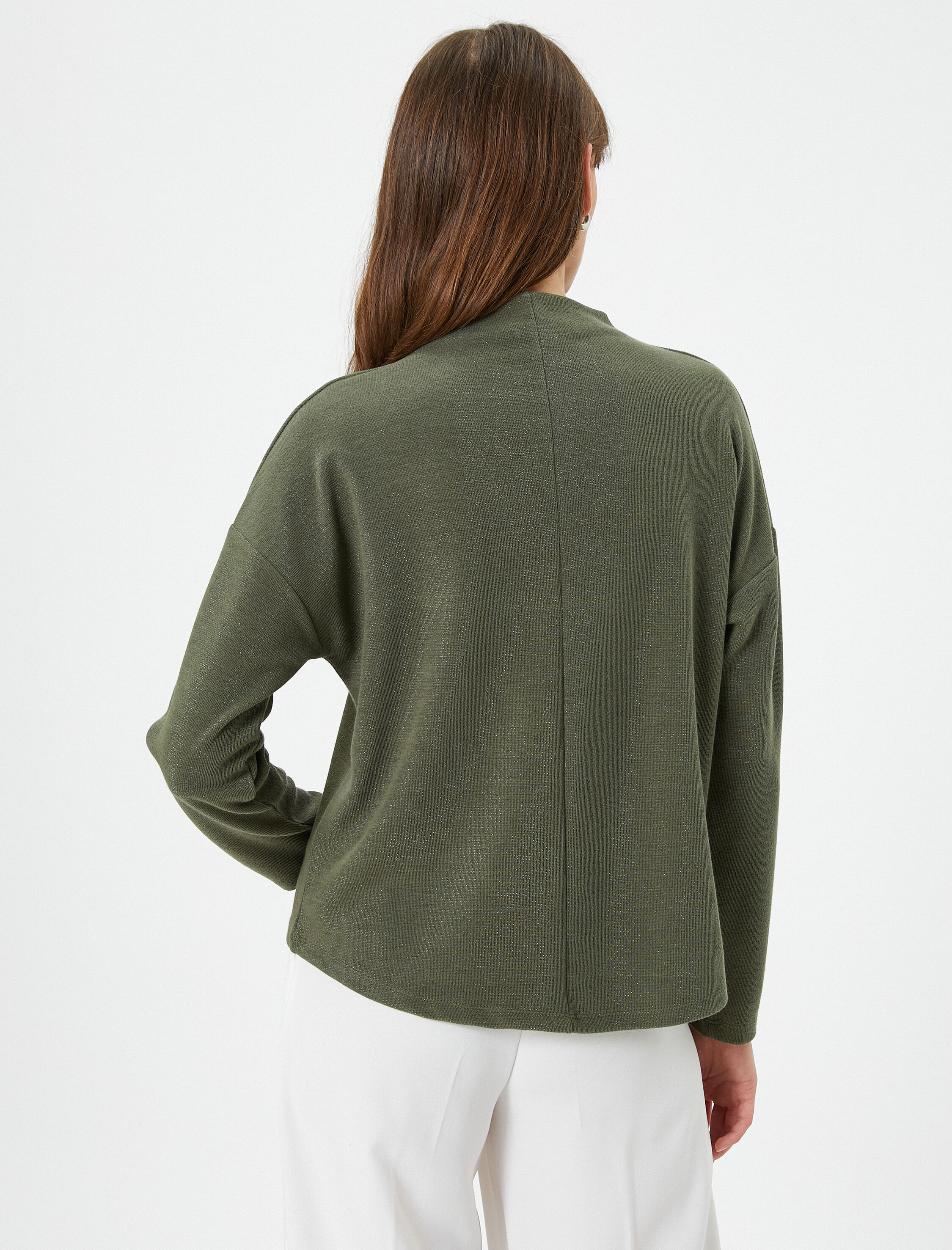   Uzun Kollu Tişört Simli Dik Yaka