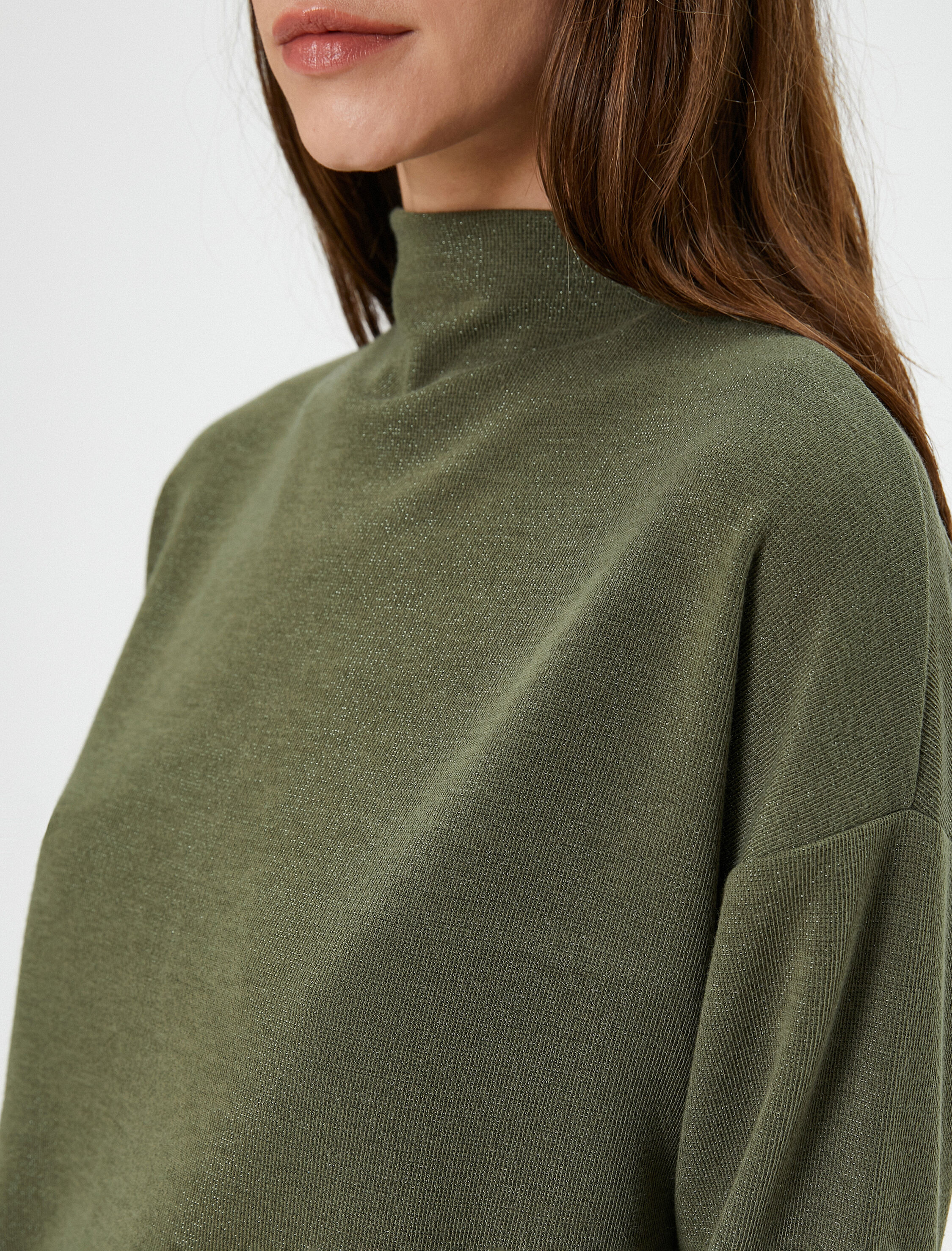   Uzun Kollu Tişört Simli Dik Yaka