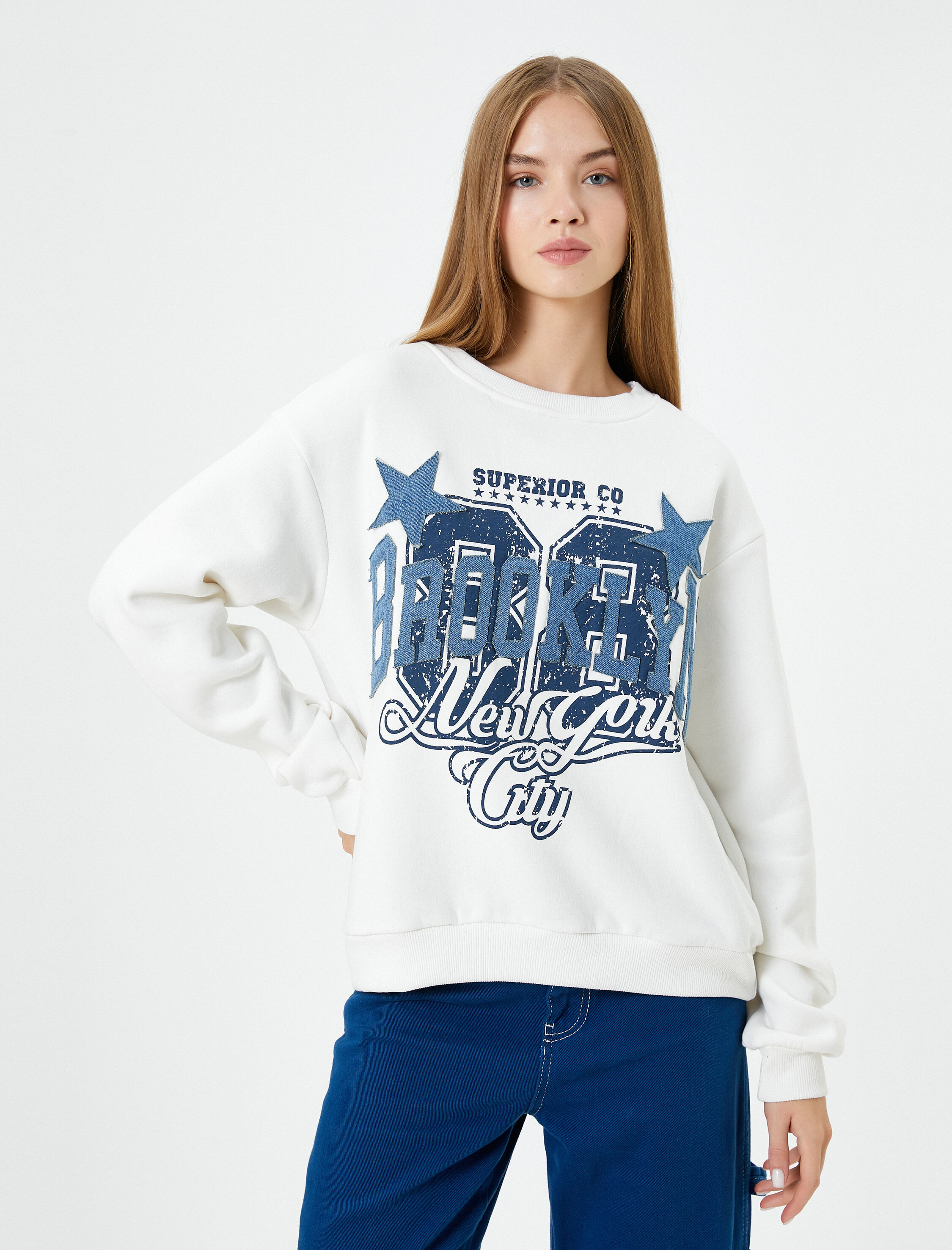   Kolej Oversize Sweatshirt Şardonlu Baskılı