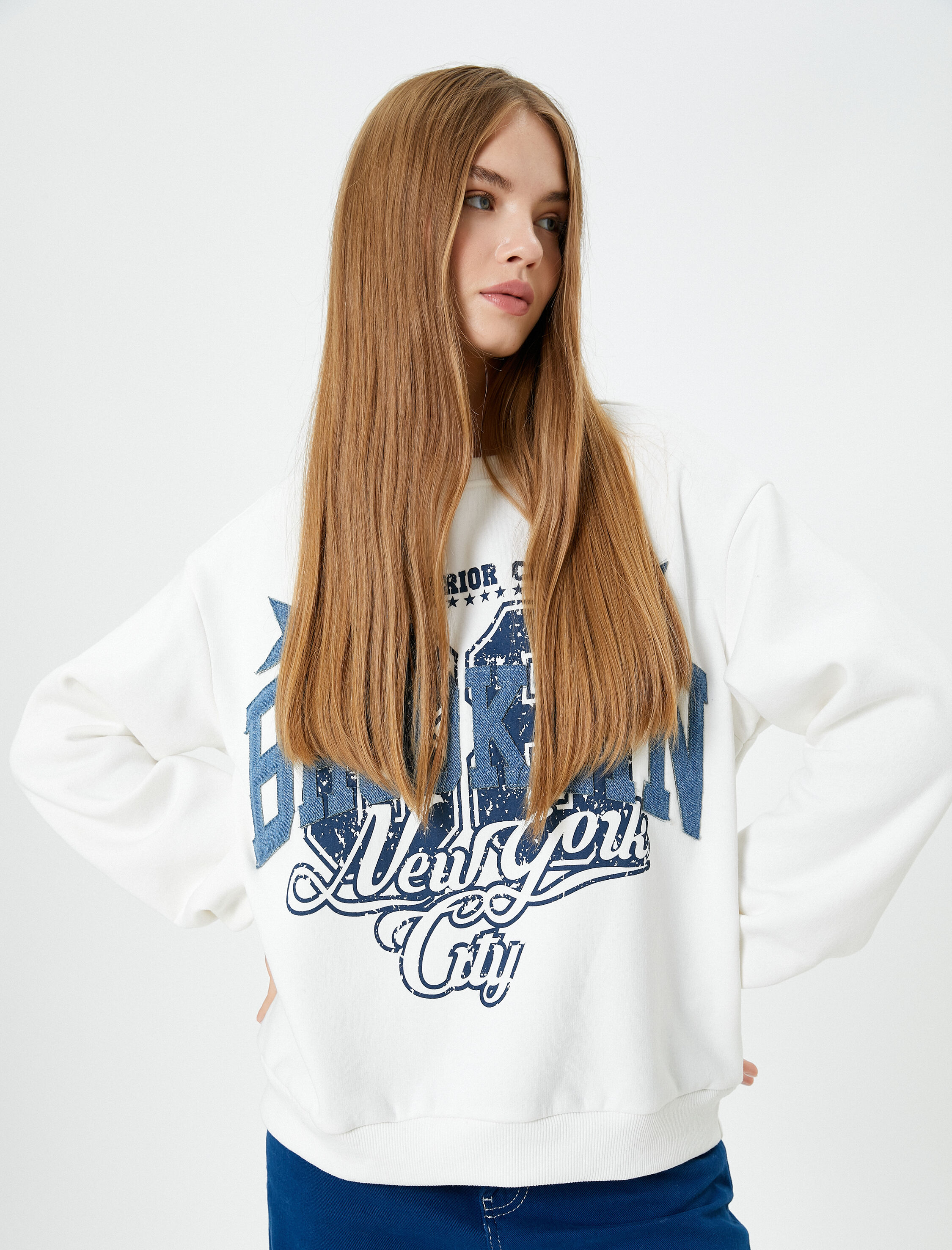   Kolej Oversize Sweatshirt Şardonlu Baskılı