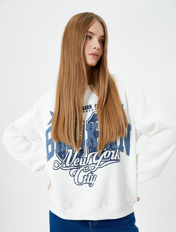  Kolej Oversize Sweatshirt Şardonlu Baskılı