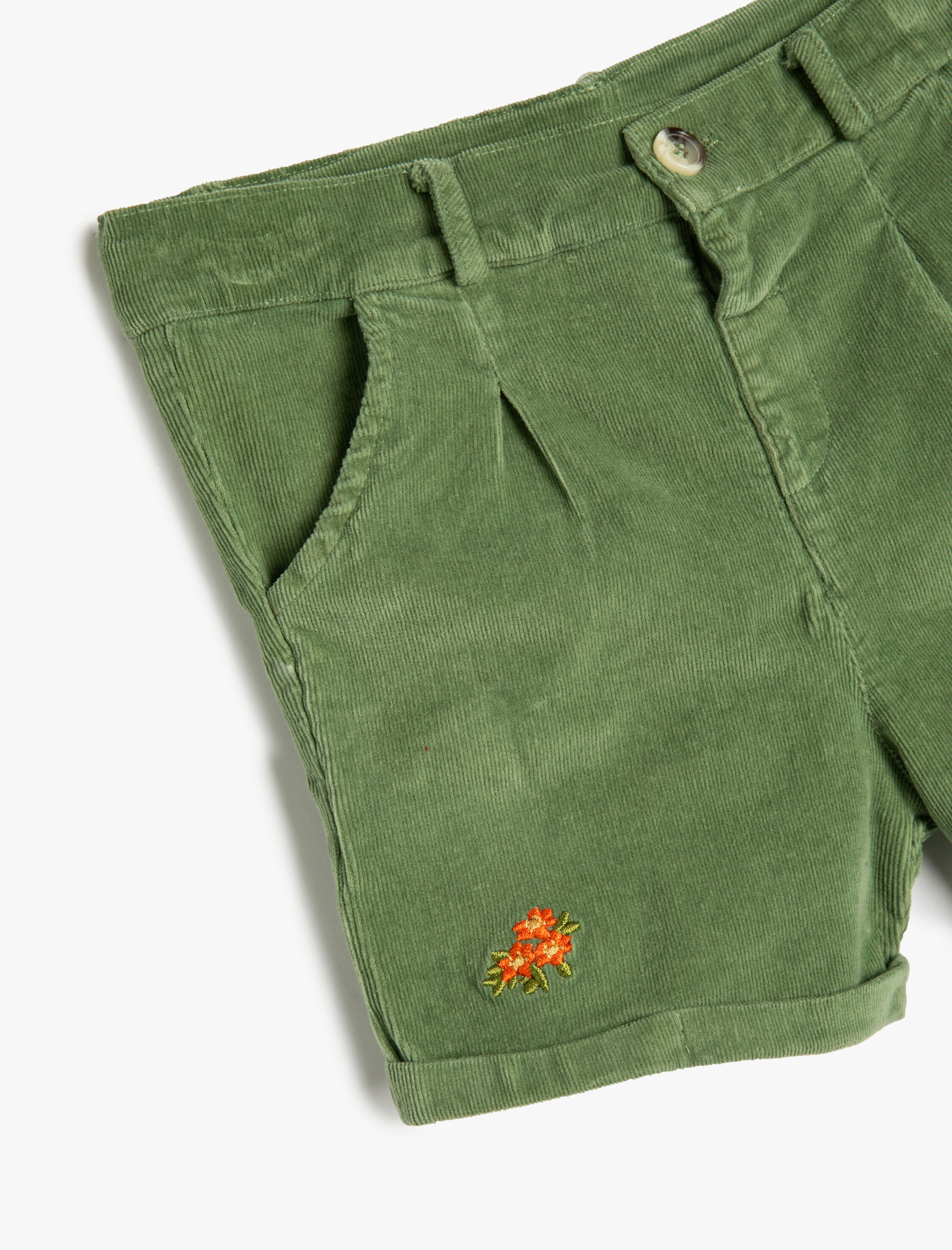  Kız Bebek Kadife Şort Fitilli Pamuklu Cepli Çiçek İşlemeli