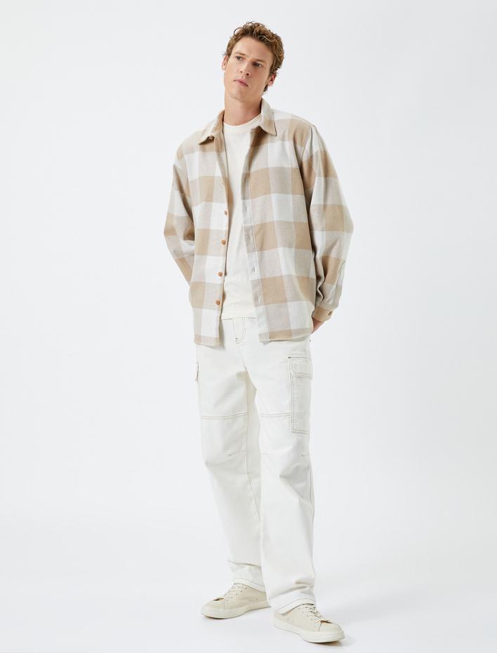  Oduncu Gömleği Klasik Yaka Düğmeli Uzun Kollu