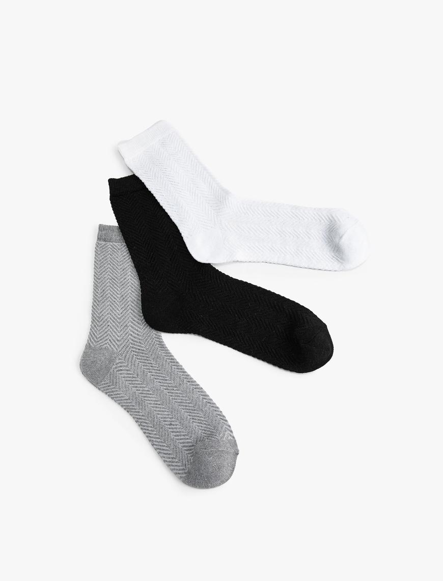  Kadın 3'lü Soket Çorap Seti Çok Renkli Dokulu