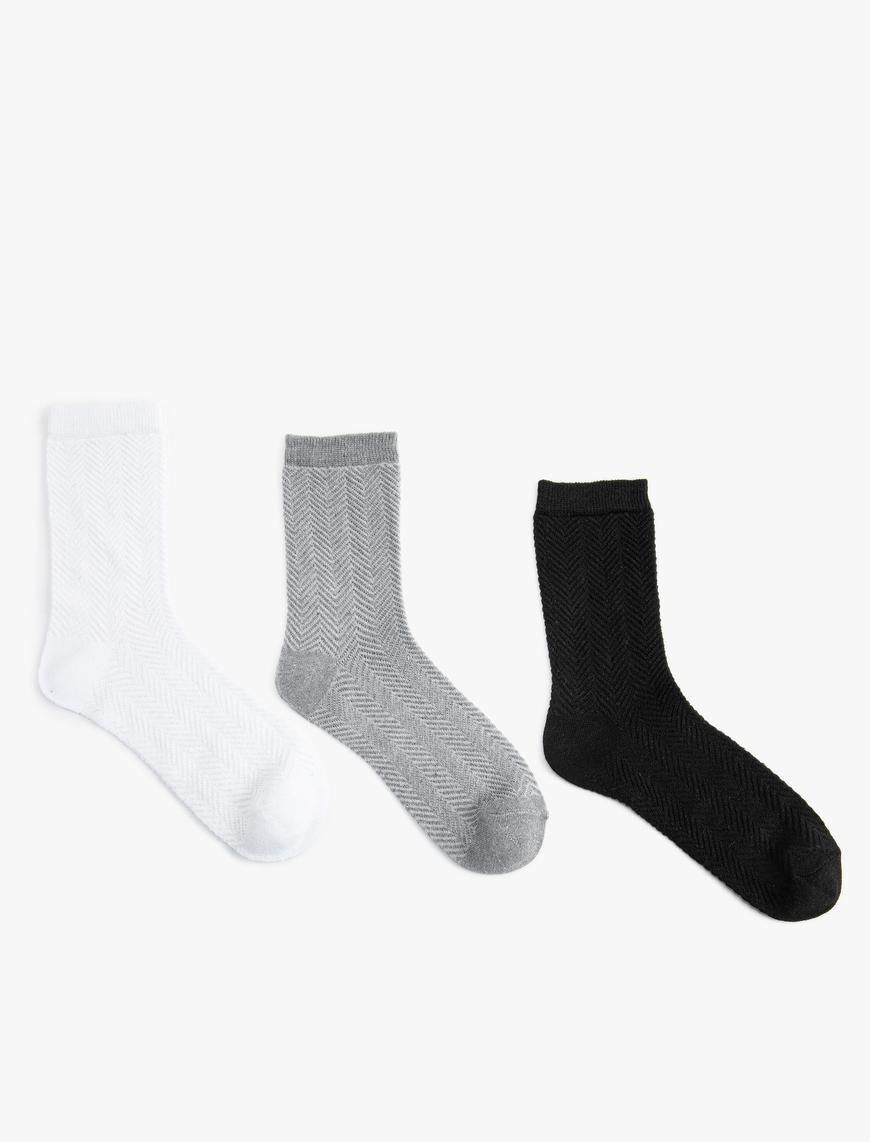  Kadın 3'lü Soket Çorap Seti Çok Renkli Dokulu