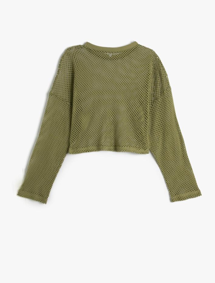  Crop Ajurlu Tişört Uzun Kollu Bisiklet Yaka