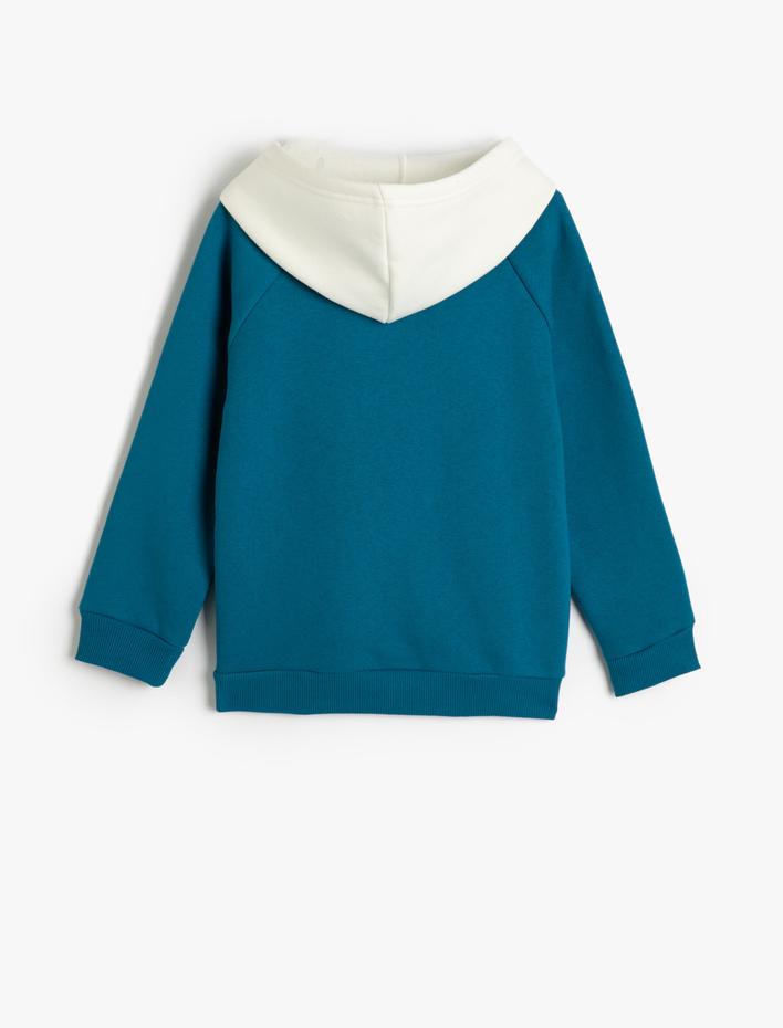 Erkek Çocuk Kapşonlu Sweatshirt Uzun Kollu İşleme Detaylı Şardonlu