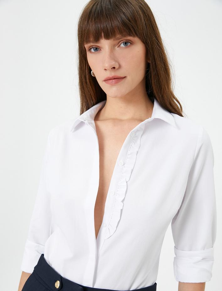  Uzun Kollu Gömlek Slim Fit Fırfır Detaylı Düğmeli