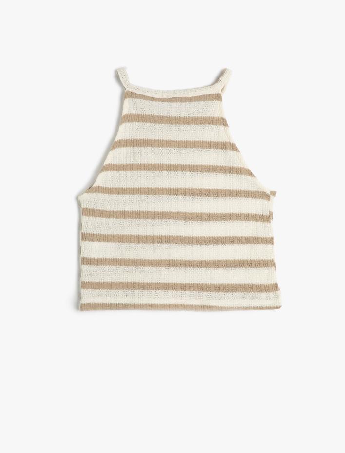  Crop Halter Yaka Üst Kroşe Slim Fit