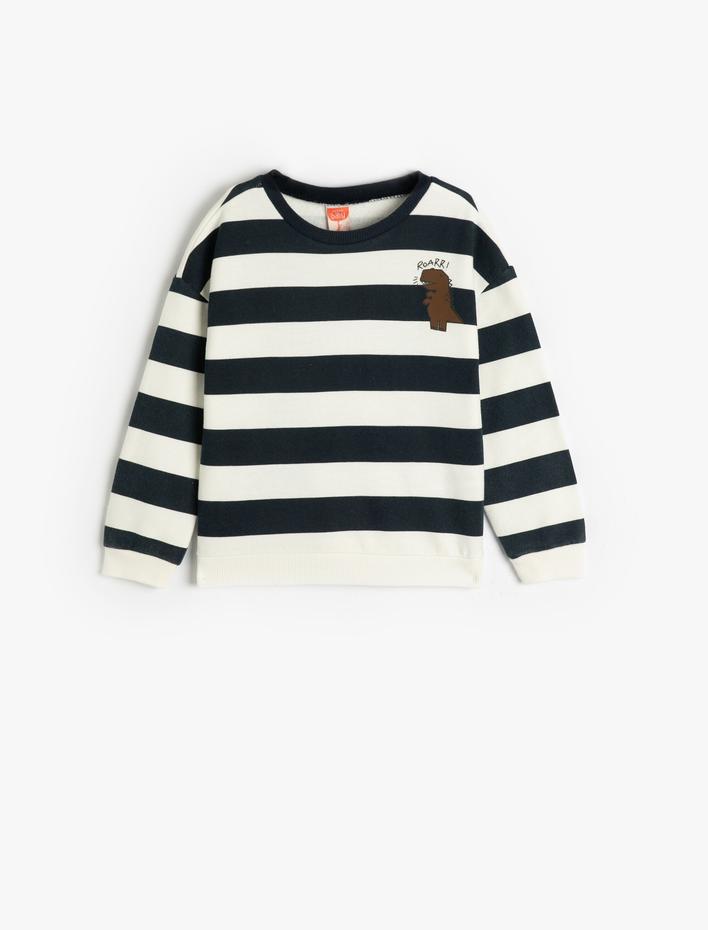 Erkek Bebek Sweatshirt Uzun Kollu Bisiklet Yaka Baskı Detaylı Pamuklu