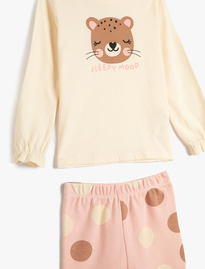  Kız Bebek Pamuklu Pijama Takımı Kaplan Baskılı Uzun Kollu Tişört ve Beli Lastikli Pijama Altı 2 Parça