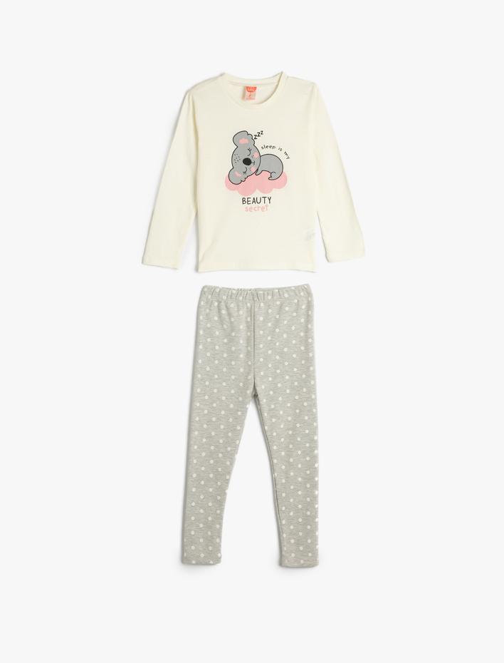 Kız Bebek Pijama Takımı Koalalı Uzun Kollu Tişört ve Beli Lastikli Pijama Altı 2 Parça