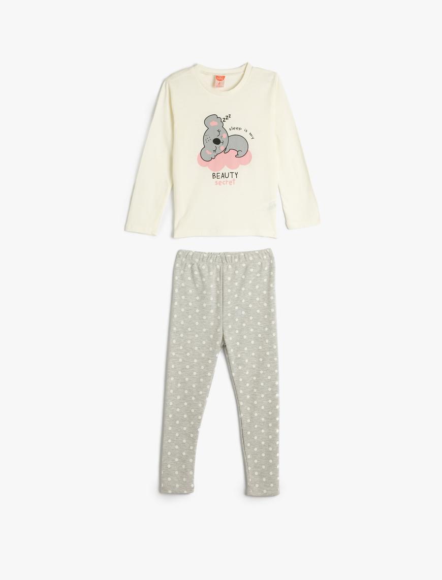  Kız Bebek Pijama Takımı Koalalı Uzun Kollu Tişört ve Beli Lastikli Pijama Altı 2 Parça