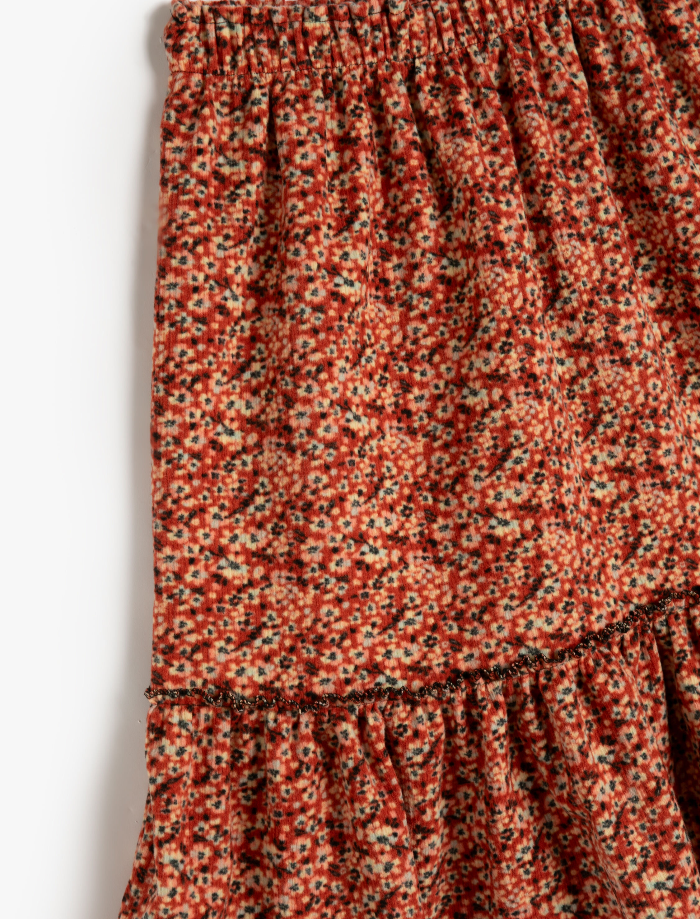  Kız Çocuk Etek Piliseli Çiçek Desenli Beli Lastikli Şardonlu