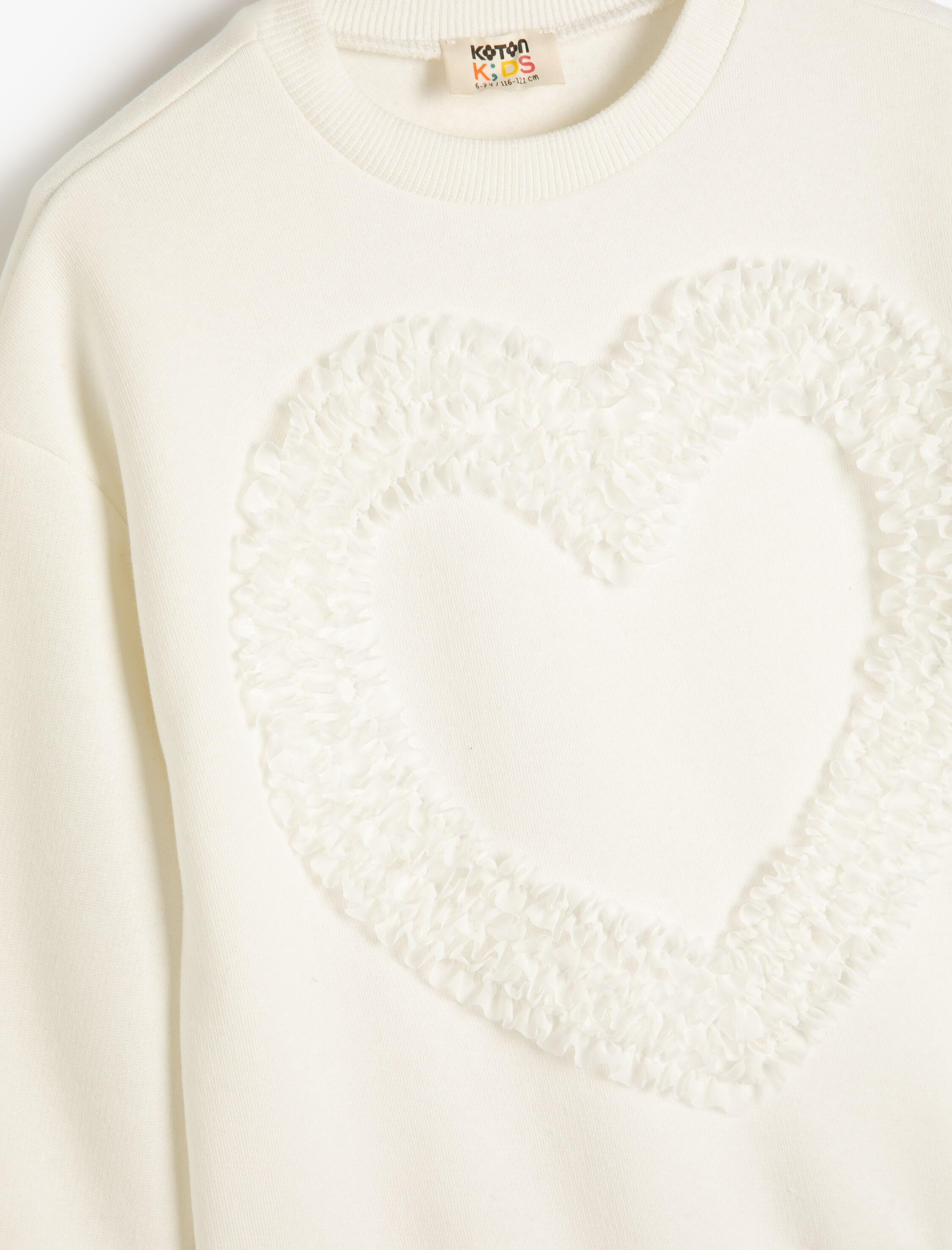  Kız Çocuk Sweatshirt Bisiklet Yaka Uzun Kollu Kalp Aplikeli Şardonlu