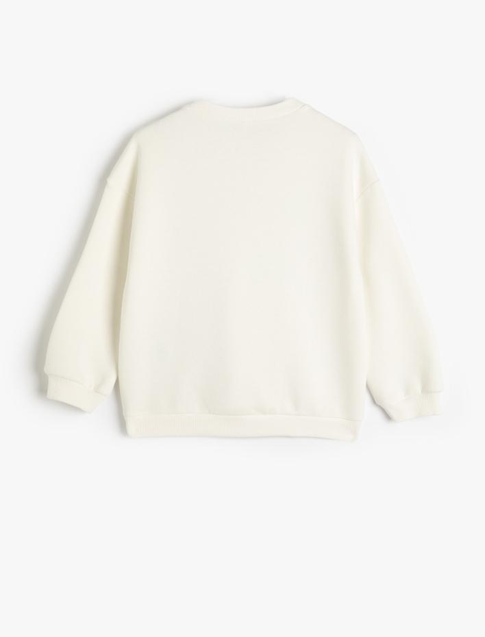 Kız Çocuk Sweatshirt Bisiklet Yaka Uzun Kollu Kalp Aplikeli Şardonlu