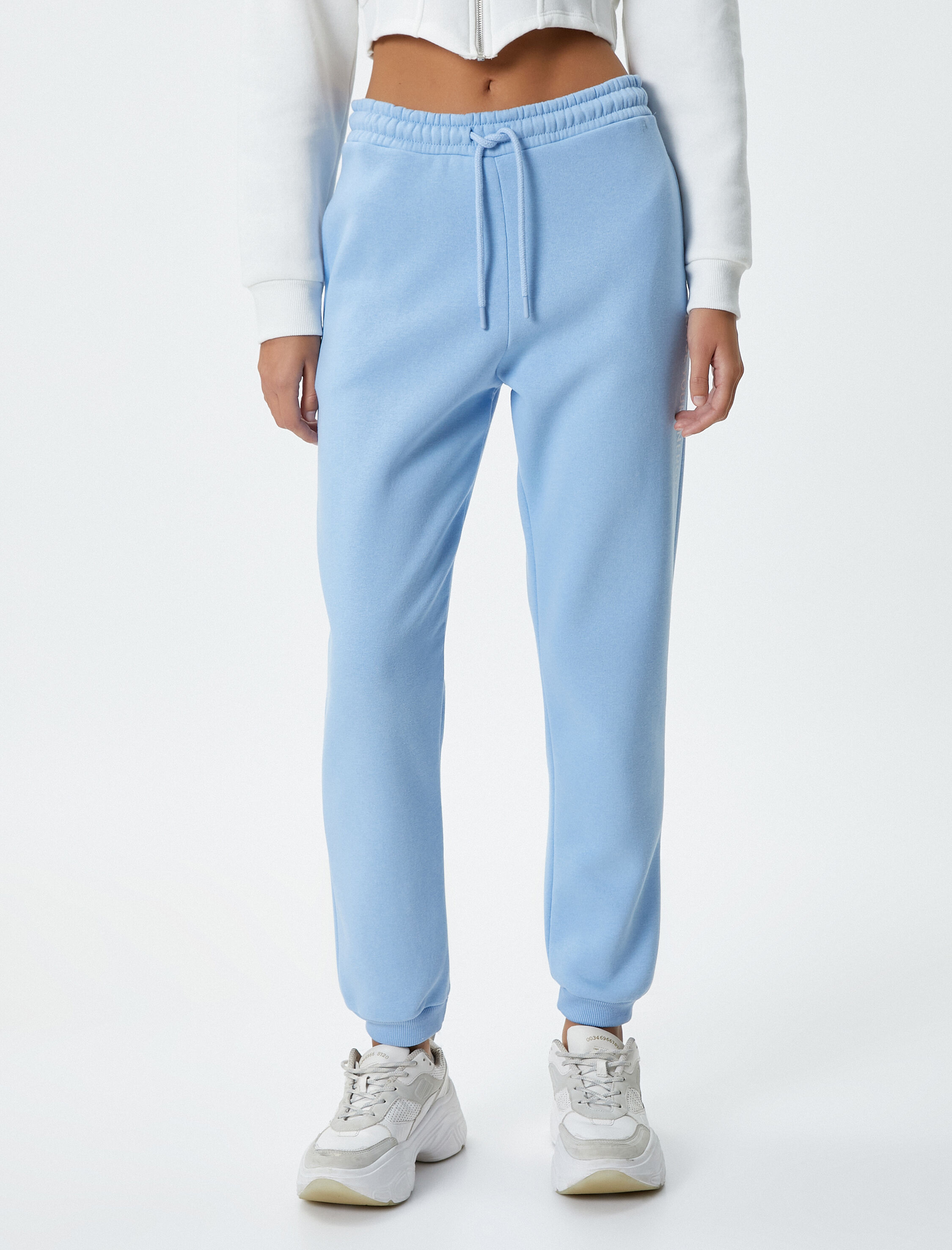   Jogger Rahat Kesim Eşofman Altı Şardonlu Cepli Baskı Detaylı Pamuk Karışımlı