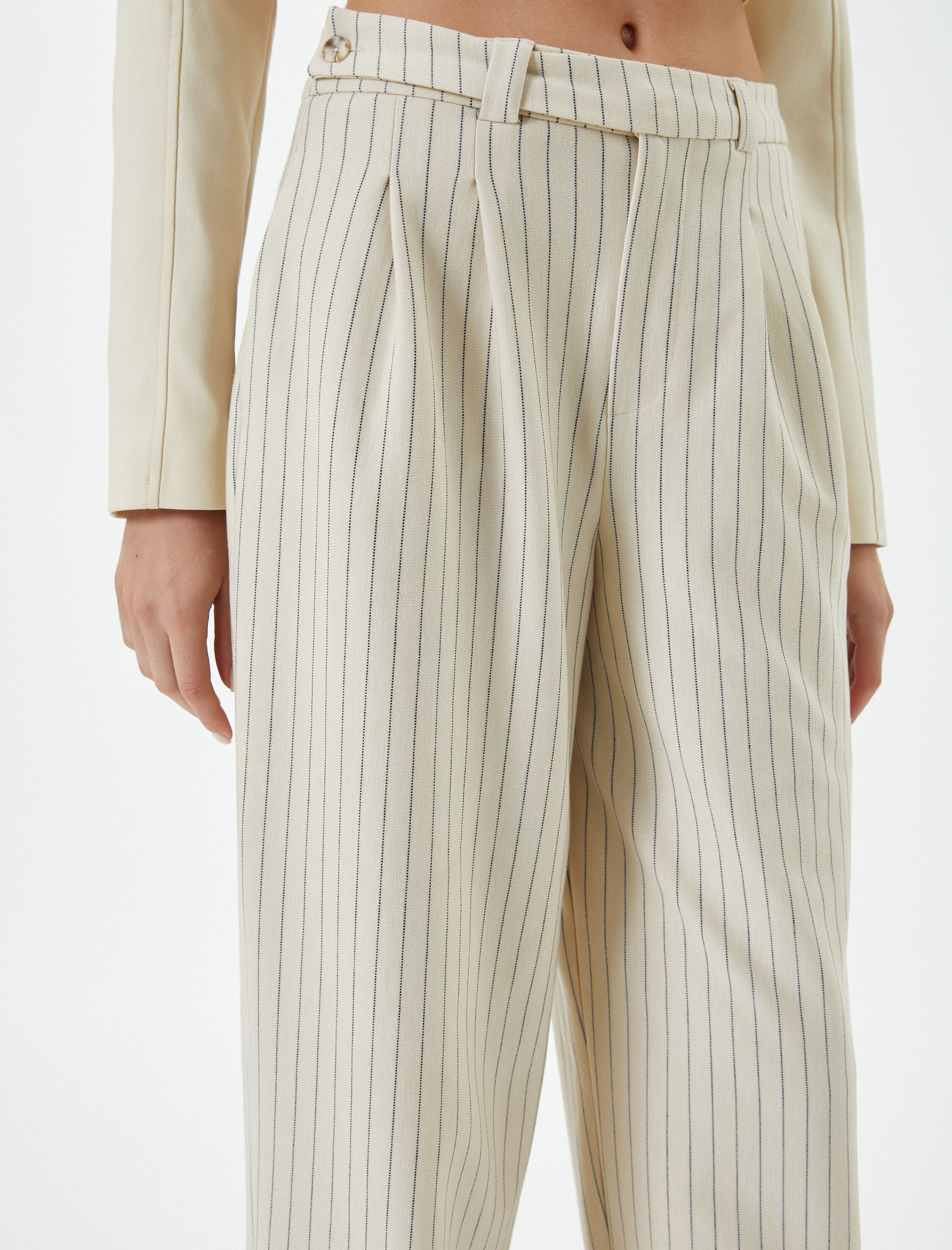   Palazzo Pantolon Yüksek Bel Cepli Pile Detaylı Rahat Kesim