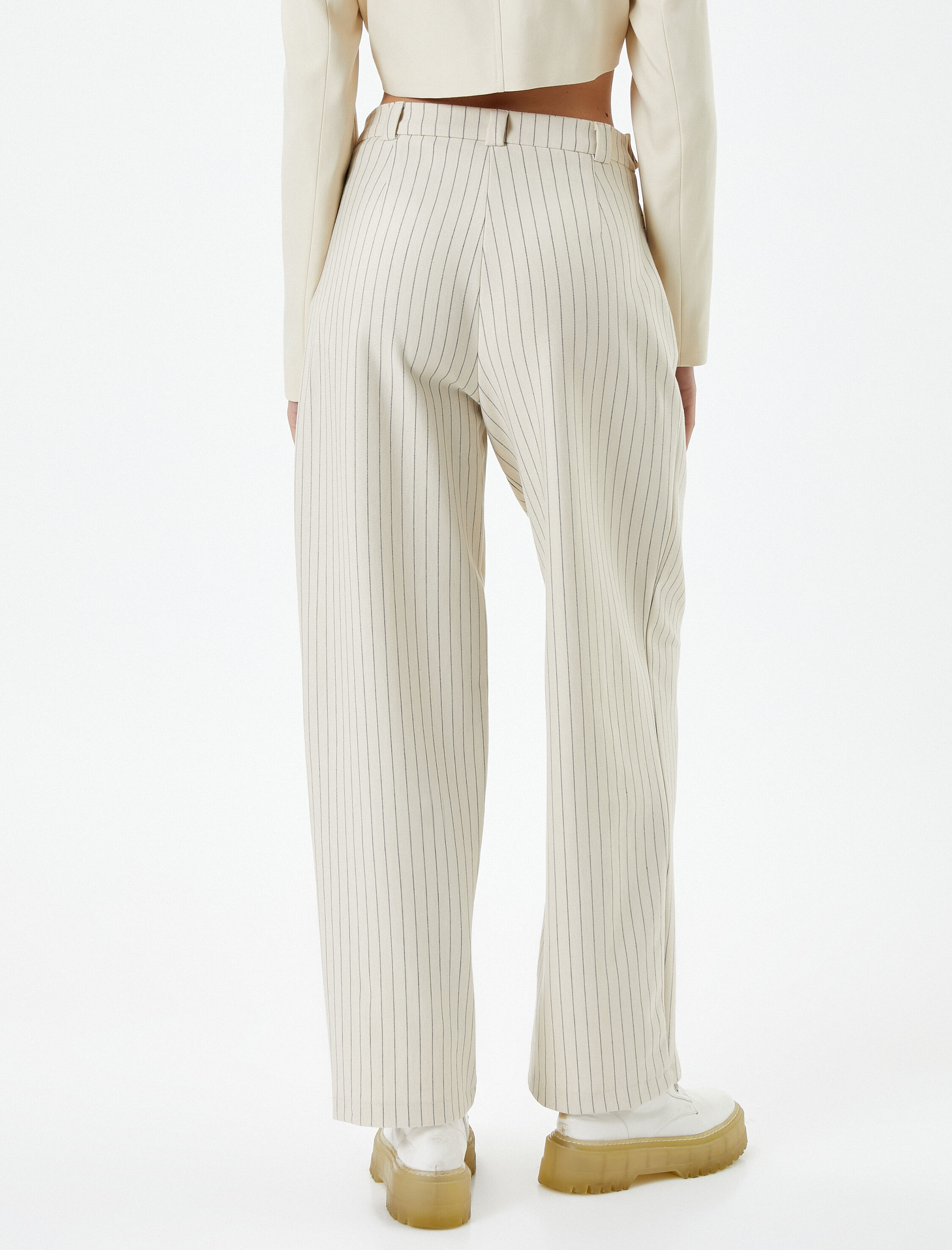   Palazzo Pantolon Yüksek Bel Cepli Pile Detaylı Rahat Kesim