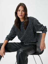 Bisiklet Yaka Sweatshirt Yıkamalı Ribanalı