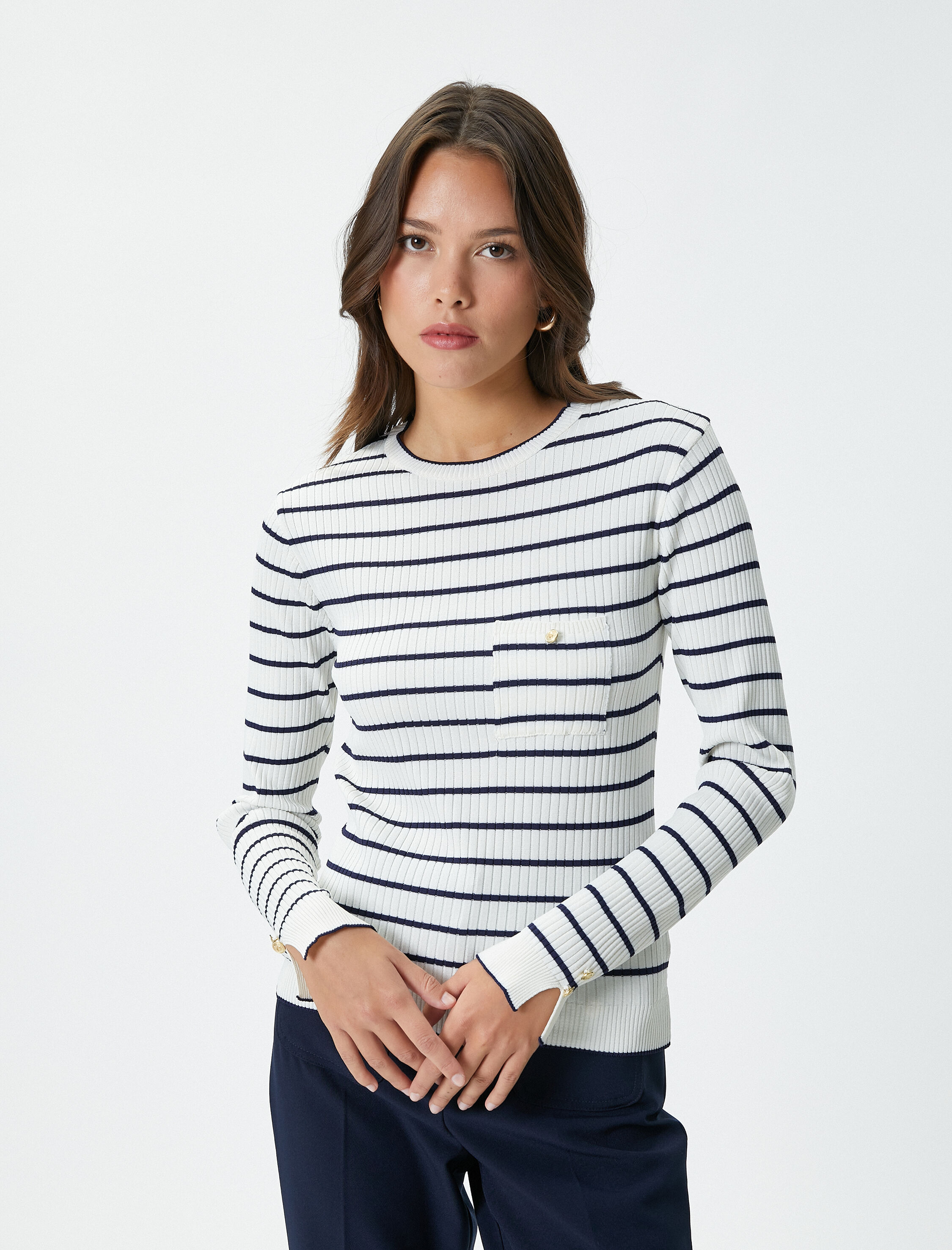   Triko Kazak Bisiklet Yaka Fitilli Cepli Düğme Detaylı