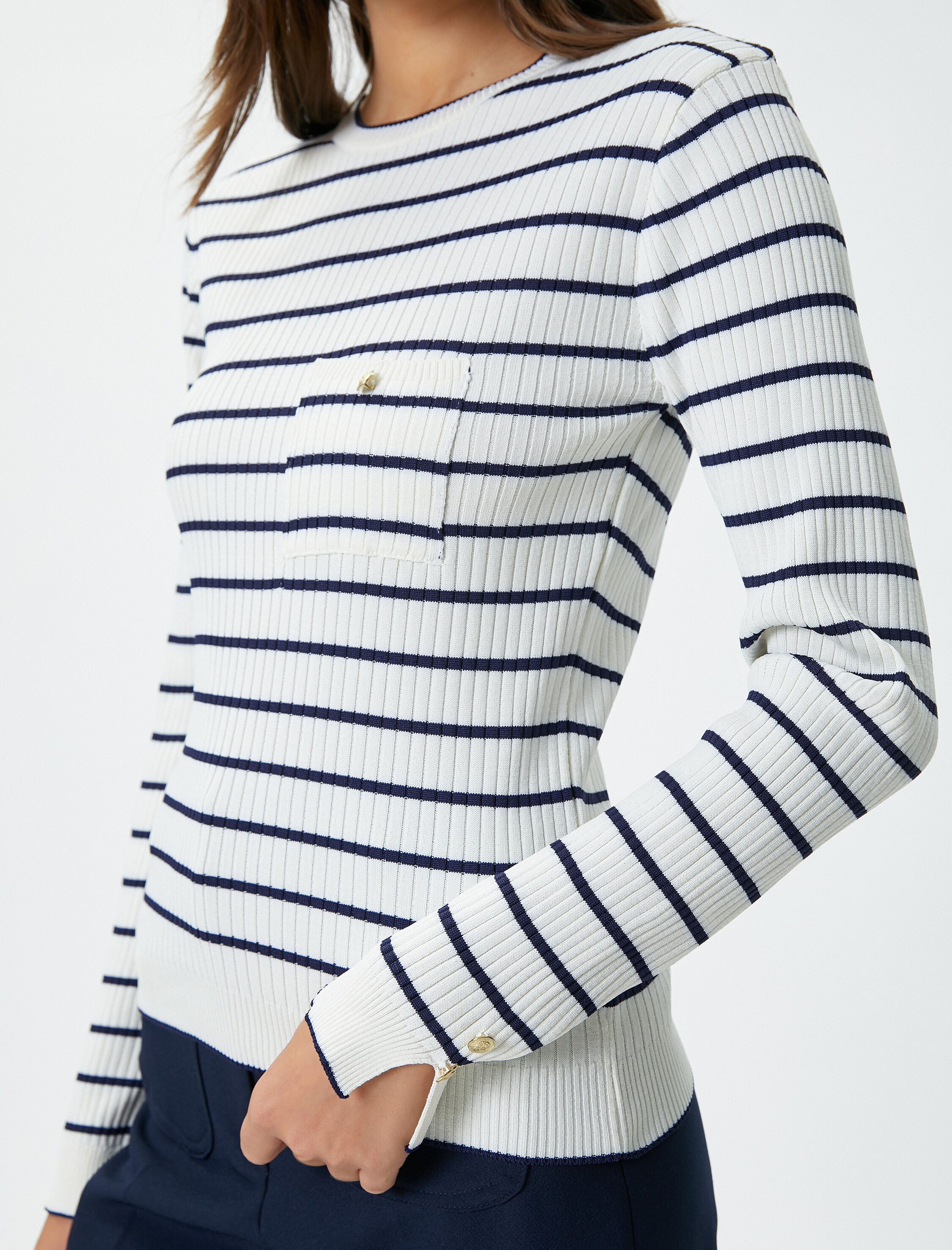   Triko Kazak Bisiklet Yaka Fitilli Cepli Düğme Detaylı